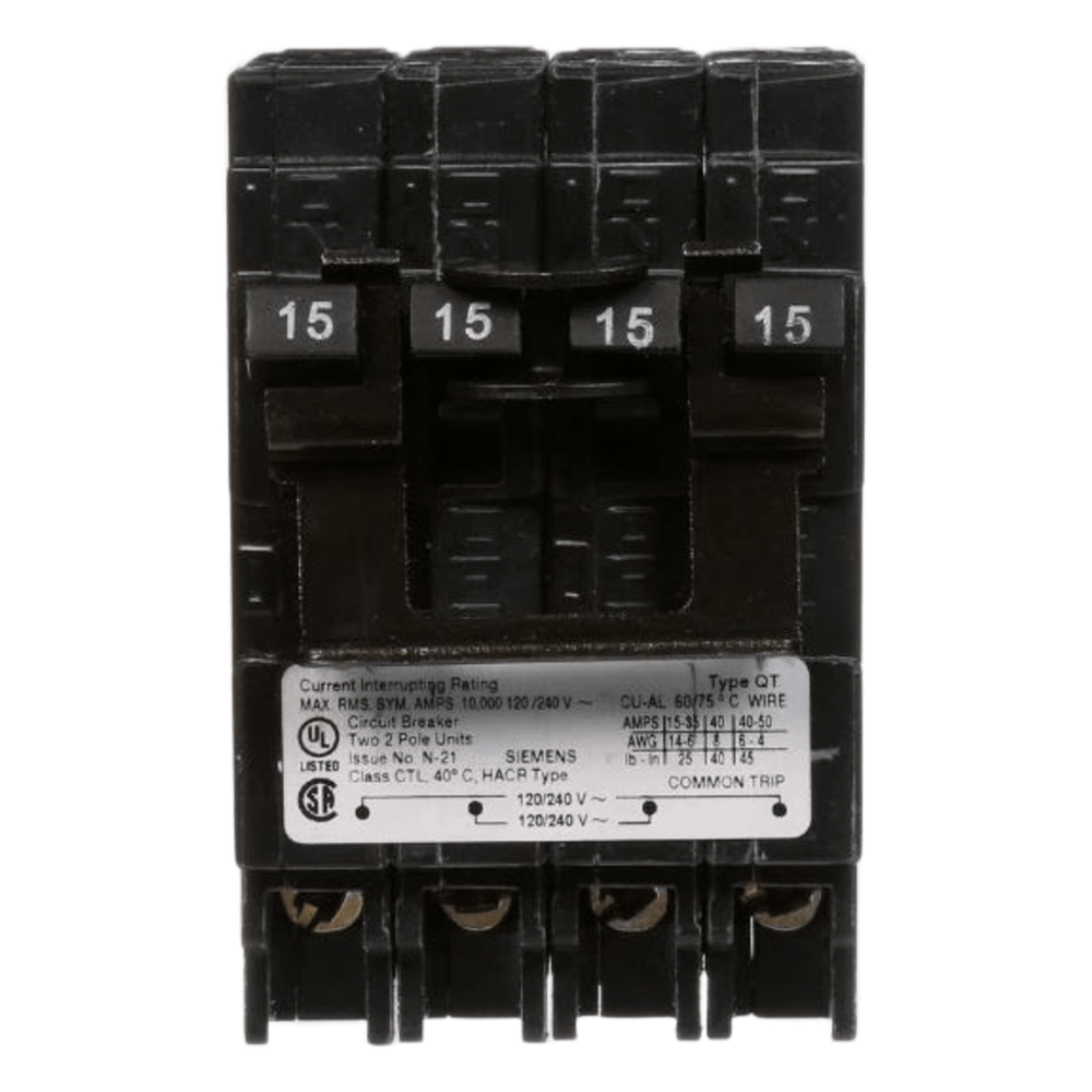 Interruptor automático TRIPLEX enchufable tipo QT 2 polos simples, 1 polo doble, 20-40 amp