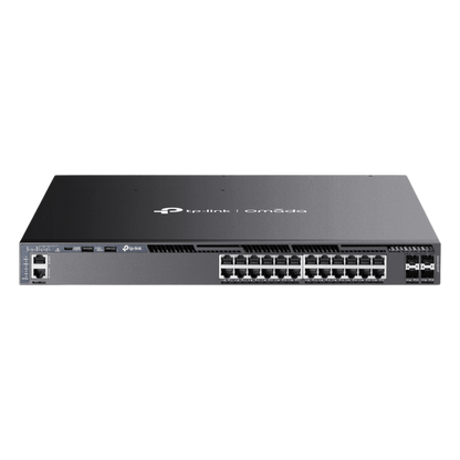 Switch L3 Gestionable PoE+ / 24 Puertos Gigabit / 4 Slots 10G SFP+ / Stackable / Presupuesto PoE 720W / Gestión Cloud Omada SDN / Redundancia de