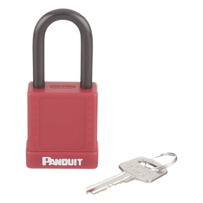 Candado de Bloqueo LOTO de Seguridad Dieléctrico, Con Llave Única, Diámetro de 6.5 mm, Color Rojo
