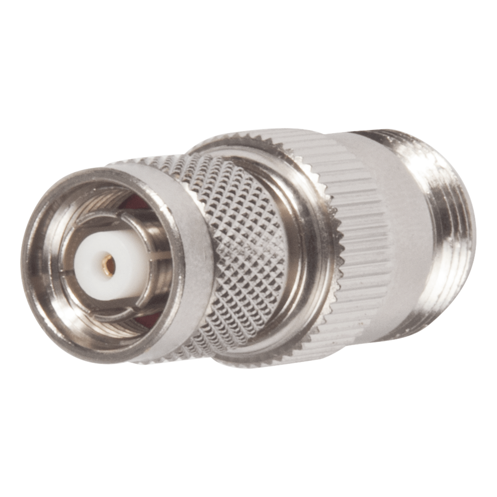 Adaptador en Línea, de Conector TNC Macho Inverso a N Hembra, Niquel/ Oro/ Teflón