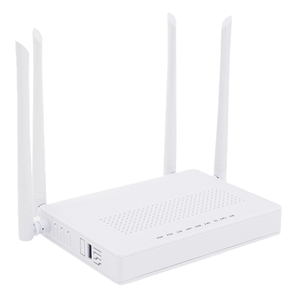 ONU Dual GPON/EPON / Wi-Fi Doble Banda 2.4 y 5 GHz / Soporta MESH / 2 Puertos Gigabit / 1 Puerto PON SC/APC / 1 puerto CATV / Hasta 1200 Mbps vía
