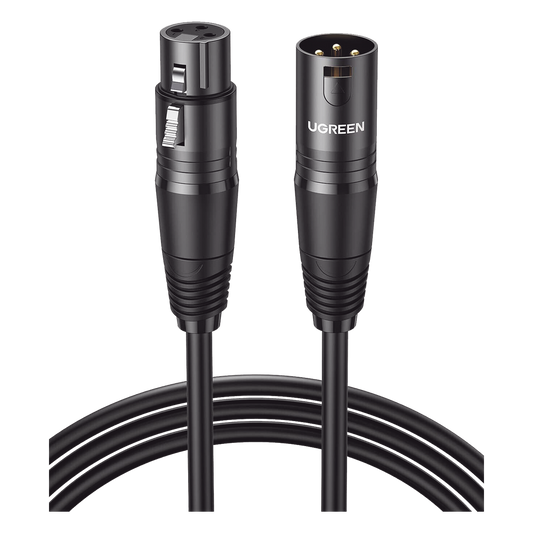 Cable para Micrófono XLR Tipo Canon Macho a Hembra / 10 Metros / Plug & Play / Antiinterferencias / Triple Blindaje / Alta Calidad / Color Negro