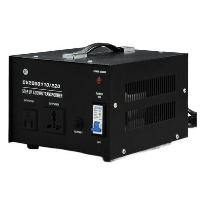 Transformador con doble función bidireccional : eleva o reduce el voltaje entre 110 Vca y 220 Vca
