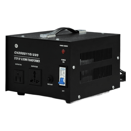 Transformador con doble función bidireccional : eleva o reduce el voltaje entre 110 Vca y 220 Vca