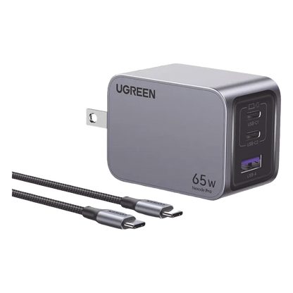 Cargador de 65W serie Nexode Pro | 3 Puertos de Carga Rápida | 2 USB-C | 1 USB-A | Tecnología GaNInfinity | PD3.1 de 65W / QC4.0 | Tecnología de