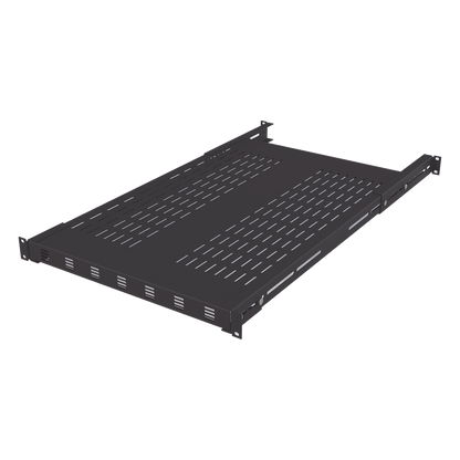 Charola Ventilada para Soportar Equipos en Rack, Profundidad Ajustable de 495 a 965 mm, 1U, Color Negro