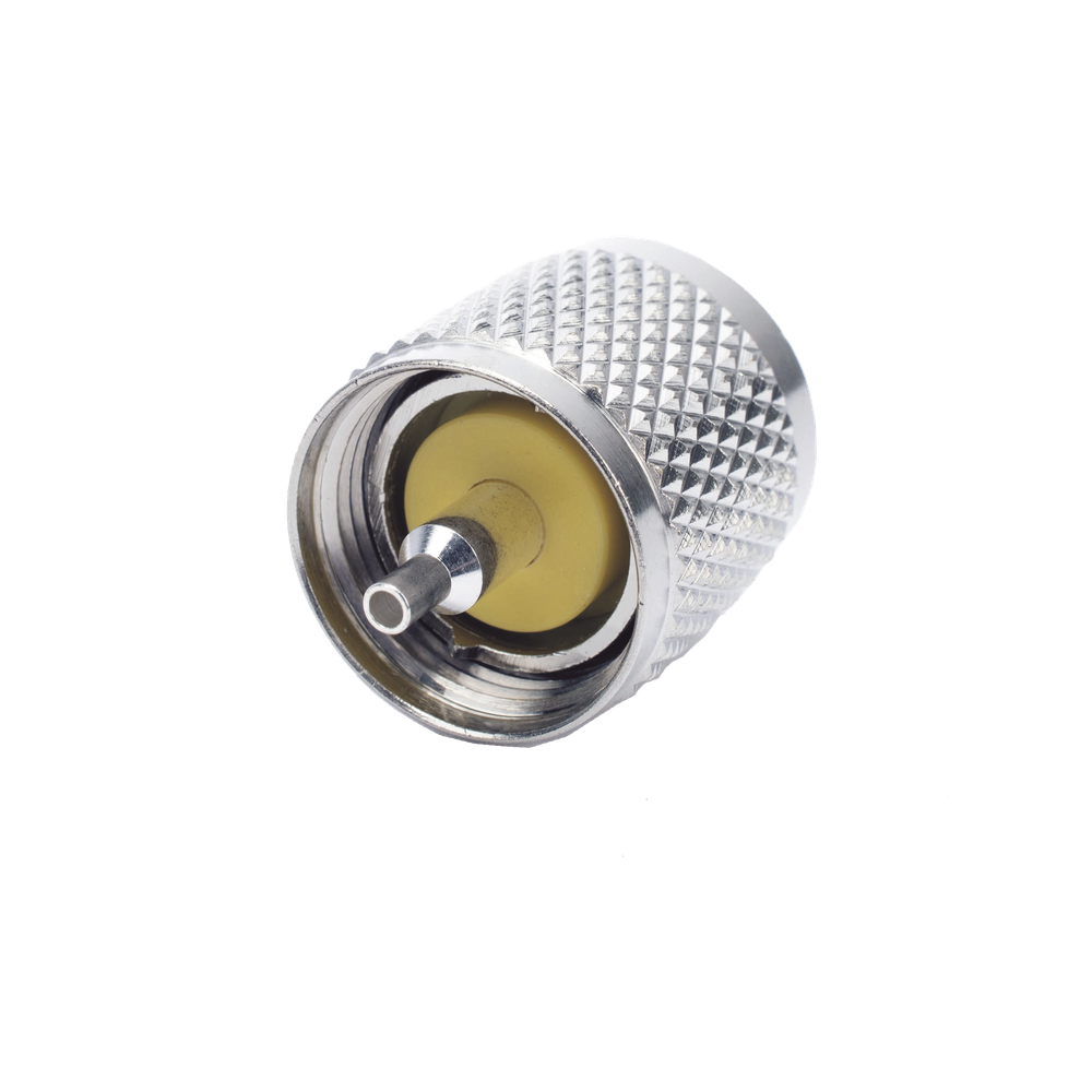 Conector UHF Macho (PL-259) de Anillo Plegable para Cable Coaxial RG-8/X, 9258, LMR-240, Níquel/ Plata/ Baquelita