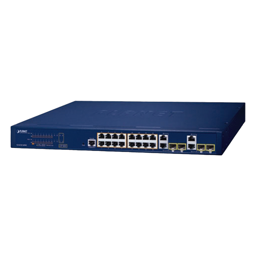 Switch Administrable PoE Capa 2 de 16 Puertos 10/100/1000 Mbps 802.3af/at, 4 Puertos SFP Gigabit, Hasta 240 W