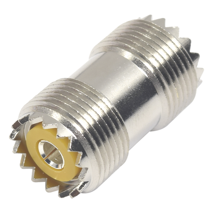 Adaptador Barril en Línea, de Conector UHF Hembra (SO-239) a UHF Hembra (SO-239), Niquel/ Plata/ Dap