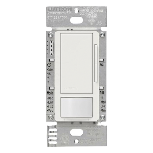 Atenuador 0-10 V con sensor de presencia Maestro para balastros electrónicos y drivers LED, 120-277 V, 8 A, tecnología XCT, unipolar o 3 vías, color