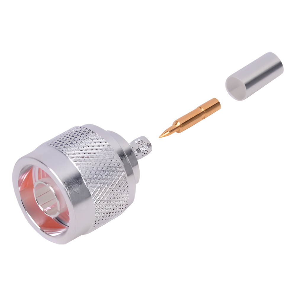 Conector Coaxial N Macho de Anillo Plegable para Cable RG-142/U, Plata/ Oro/ Teflón