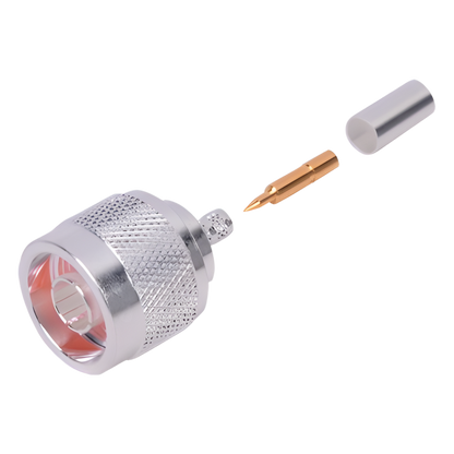 Conector Coaxial N Macho de Anillo Plegable para Cable RG-142/U, Plata/ Oro/ Teflón