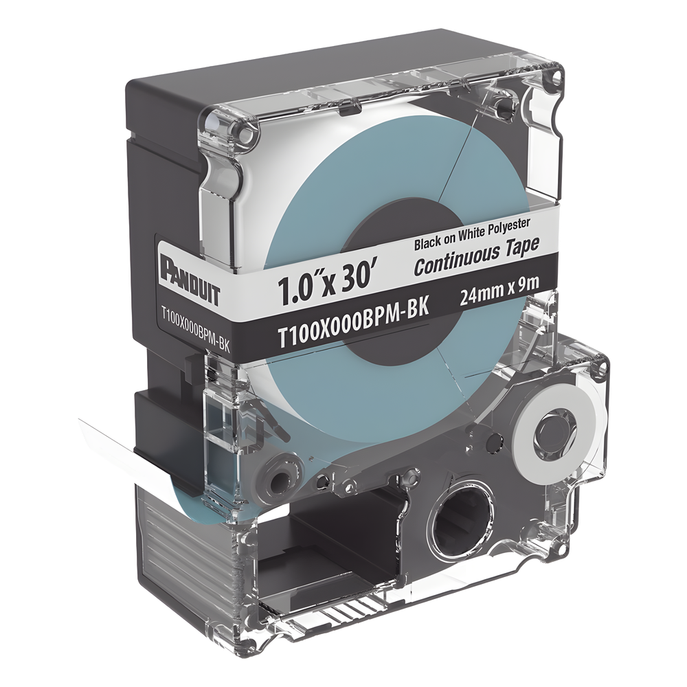 Casete de Etiquetas de Poliéster de Cinta Continua, Color Negro Sobre Blanco, Uso Interior/Exterior, 24 mm (0.94 Pulgadas) de Ancho x 9.1 Metros