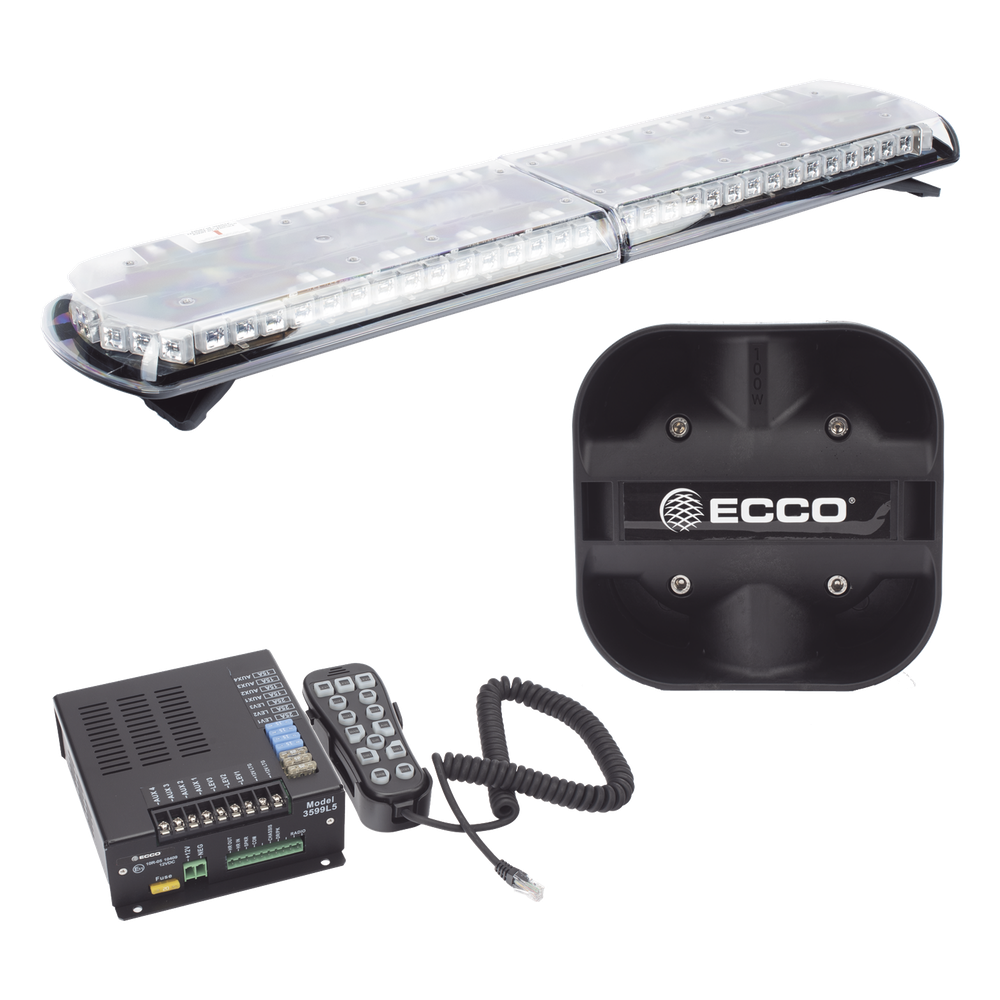 Kit de Sirena Vehicular H2 Covert, Bocina de uso rudo y Torreta 48" Serie 12 con 130 LED, dual color rojo/azul/claro/ambar, ideal para equipar