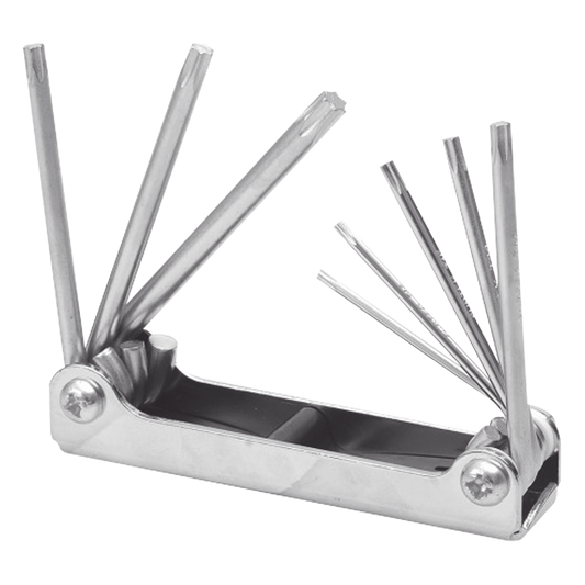 Juego de 8 llaves hexagonales Torx® tipo navaja, estuche metálico.