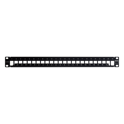 Patch Panel TERA-MAX Blindado de 24 Puertos, Modular (Vacío), Plano, Color Negro, 1UR
