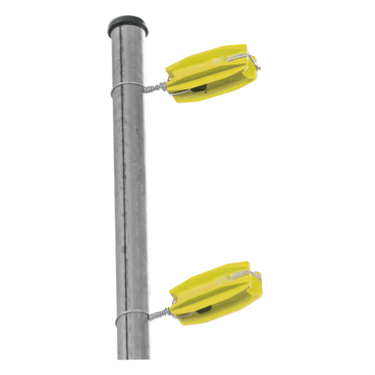 Aislador de Esquina Amarillo para Cercos Eléctricos / 18 kV / Resinas Vírgenes / Resistencia 7.5-10.2 kg / Anti UV / 66 mm x 31.6 mm
