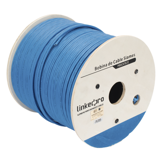 Bobina de Cable Siamés Cat6 UTP 100% Cobre + 2 Cables Gruesos (18 AWG) para Alimentar Cámaras Más Lejos / 152 Metros (500 Pies) / Instalación en