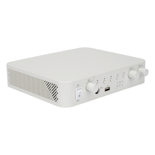 Amplificador | Bluetooth | 2 Canales con Control de volumen Independiente | 30 W por Canal | Salida 4-8 ohms x 2 | 100V COM x 2 | Una Zona | Música
