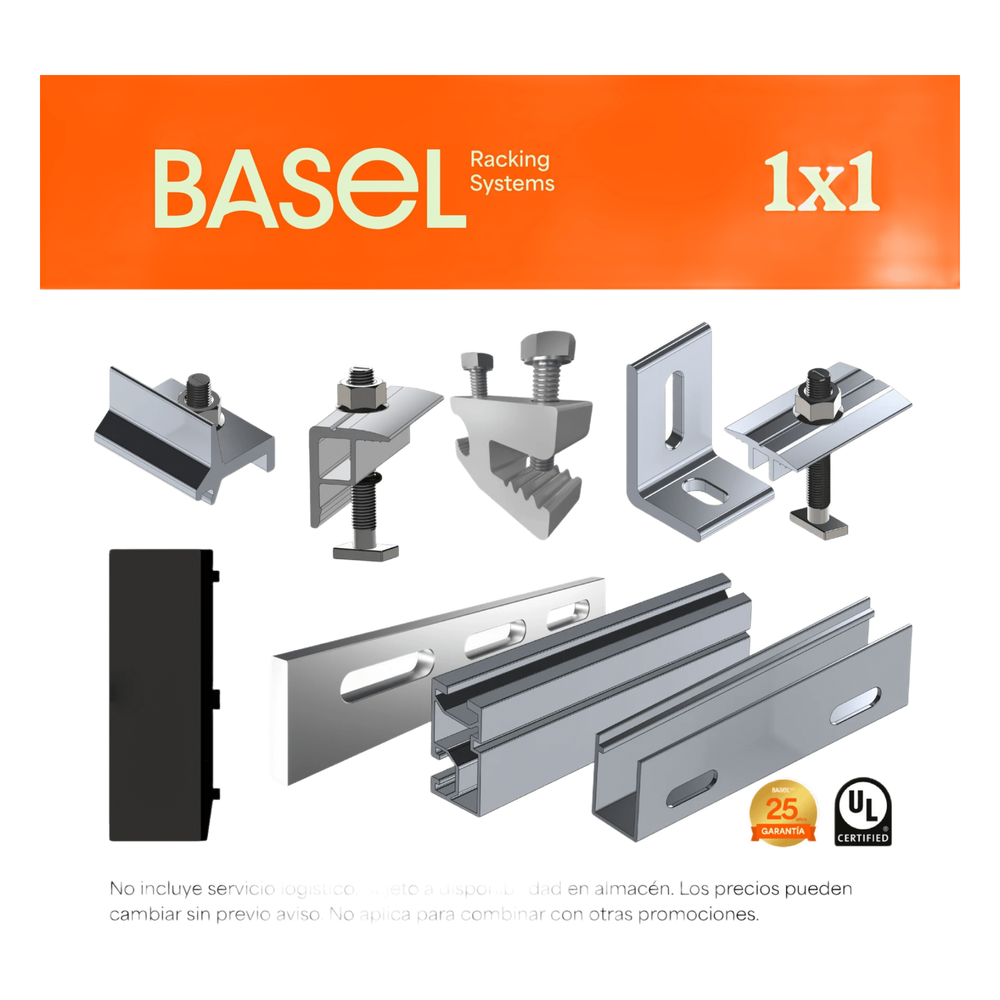 Kit Basel Sistema de Montaje Solar para 1 Módulo / Inclinación 10° / Para Módulo 645 W / Dimensiones del Módulo 2.382 m (7.8 ft) x 1.134 m (3.7 ft)