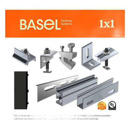 Kit Basel Sistema de Montaje Solar para 1 Módulo / Inclinación 10° / Para Módulo 645 W / Dimensiones del Módulo 2.382 m (7.8 ft) x 1.134 m (3.7 ft)