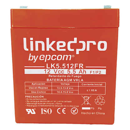 Batería de respaldo 12 V | 5.5 Ah | AGM | Certificada UL94-V0 Retardante a la Flama | Especial para Seguridad Electrónica | UPS | Sistemas de