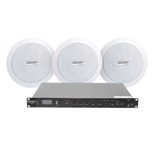 KIT de Amplificador de 120W para Rack SF120DTB | 3 Altavoces de Plafón de 5.5in SF-206P | 3.75 - 30W | Sistema 70/100V