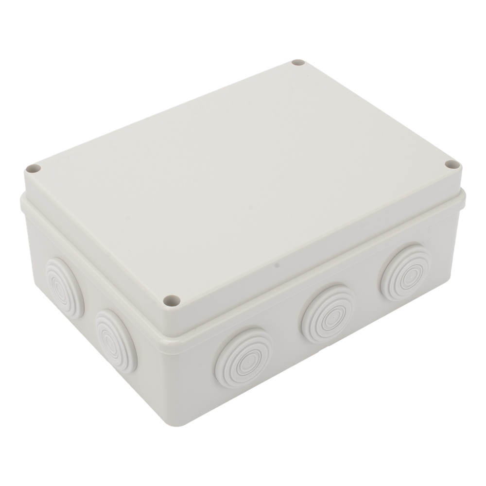 Caja Derivación-Conexión de Plástico (140 X 190 X 76 mm) con 10 Glándulas de Goma. Para Instalaciones Comerciales, Residenciales e Industriales.