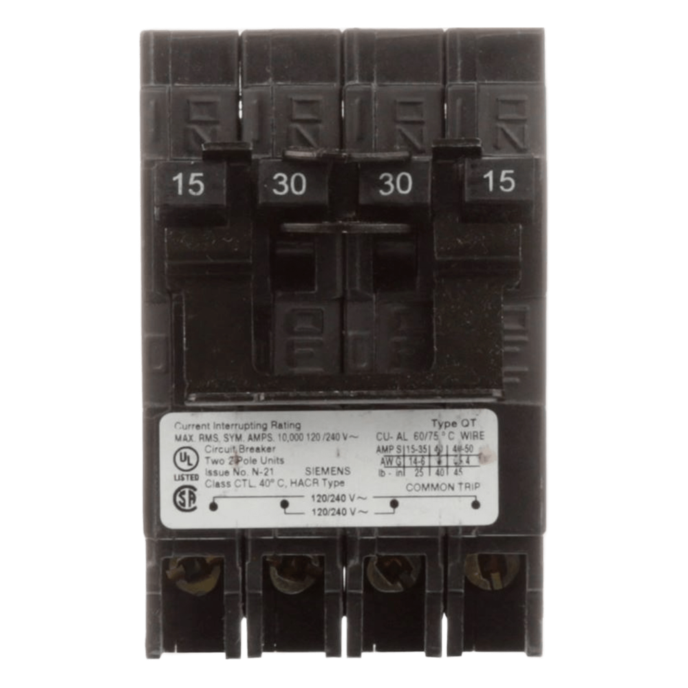 Interruptor automático CUADRUPLEX enchufable tipo QT 2 polos dobles, 20-50 amp