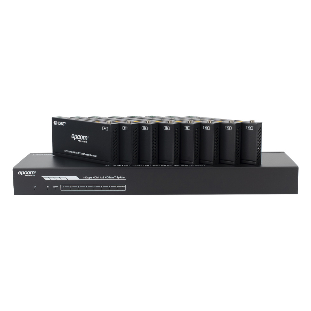 Splitter mas Extensor de Video | 1x8 | ProAV | HDBaseT™ | 120m en 4K@60Hz | 150m en 1080p@60Hz | Cat6/6a/7 | Gestión Avanzada EDID | Control IR y