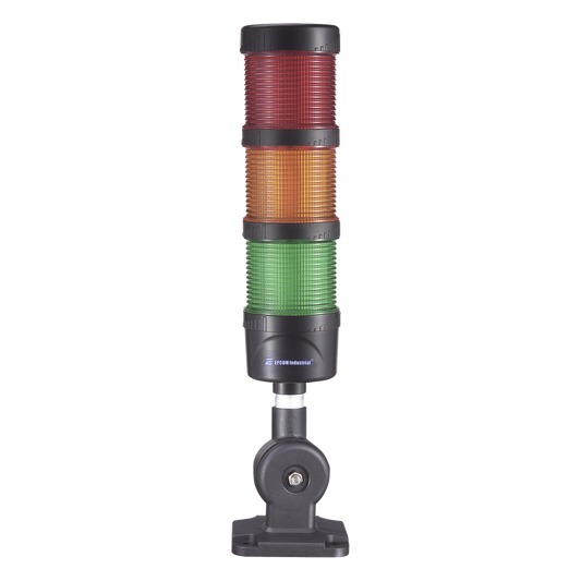 Torre LED Indicadora de estado de 3 niveles color Rojo, Ámbar y Verde, con Buzzer integrado a 85 dB, a 110-240 VCA con Montaje incluido de 60 mm de