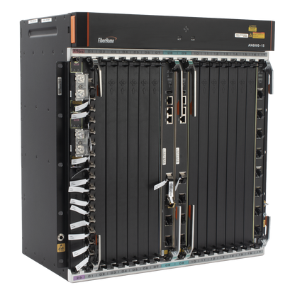 OLT Carrier Class Modular GPON, 14 Ranuras de Servicio, Incluye 1 Tarjeta de Servicio, Doble fuente -48Vcc, 11 UR, Gestión por UNM2000, CLI, Incluye