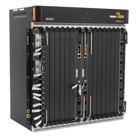 OLT Carrier Class Modular GPON, 14 Ranuras de Servicio, Incluye 1 Tarjeta de Servicio, Doble fuente -48Vcc, 11 UR, Gestión por UNM2000, CLI, Incluye