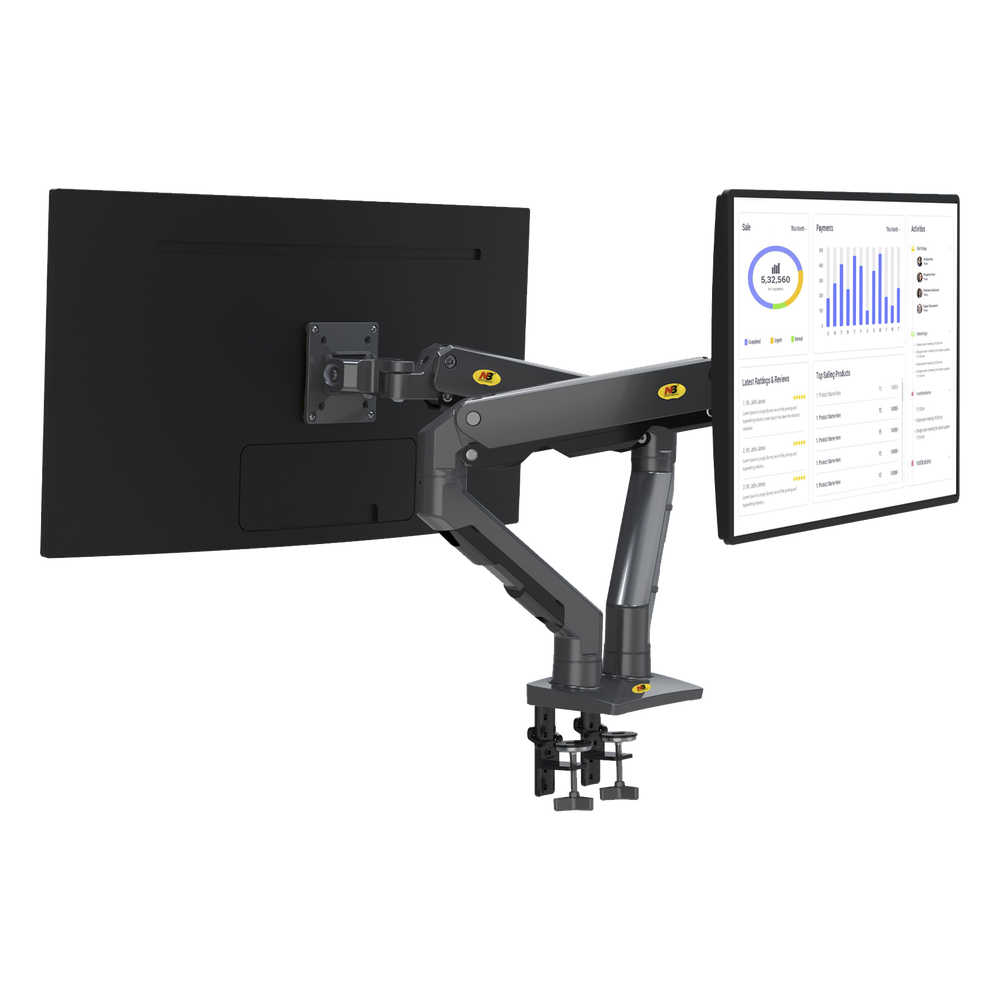 Montaje de Escritorio articulado para 2 monitores de 27-34" / Soporta hasta 16 kg por brazo/ Vesa 75 x 75 / 100 x 100 / Acero / Giro: 360°