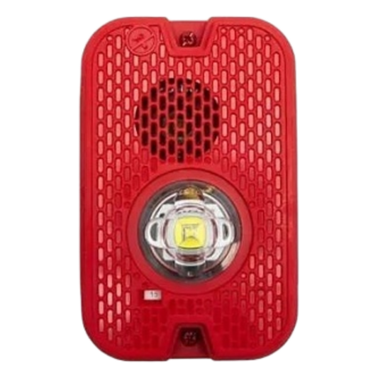 Sirena con Lámpara LED Estroboscópica / 2 Hilos / Montaje en Pared / 16 a 24 Vcd / Configuración Estroboscópica Seleccionable / Texto en Inglés