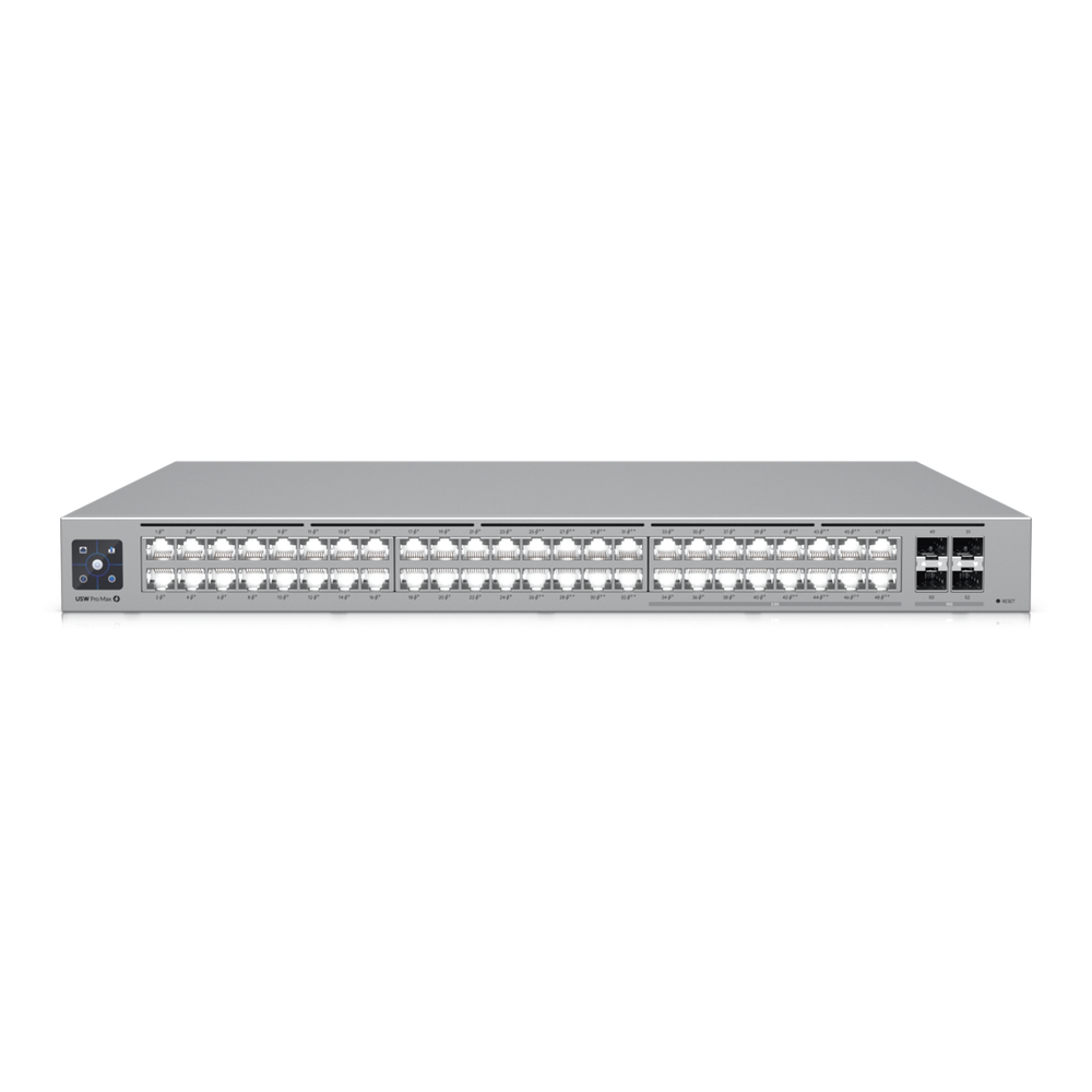 UniFi Switch Pro Max 48 POE, con funciones capa 3, 48 puertos (16 puertos 2.5 GbE (8 POE++ y 8 POE+) y 32 puertos 1 GbE (24 POE+ y 8 POE++)), 2