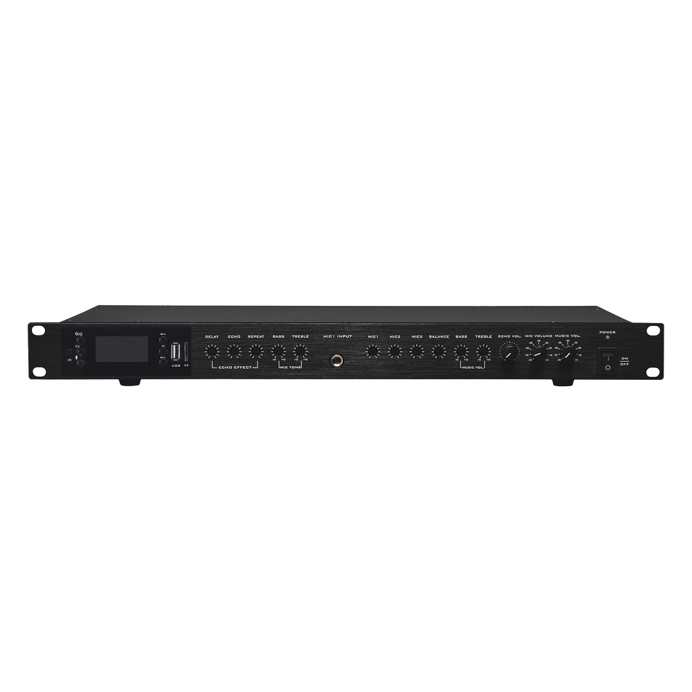 Amplificador de Audio | 2 x 60W | Baja Impedancia 4 - 8&Omega; | Reproductor Bluetooth, USB, SD | Efectos Integrados Delay, Echo, Repeat