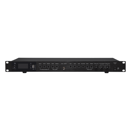 Amplificador de Audio | 2 x 60W | Baja Impedancia 4 - 8&Omega; | Reproductor Bluetooth, USB, SD | Efectos Integrados Delay, Echo, Repeat