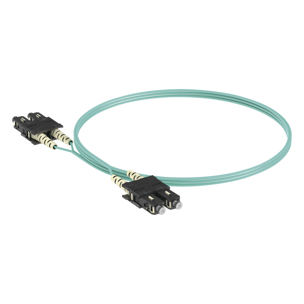 Jumper de Fibra Optica Multimodo 50/125 OM3, SC-SC Duplex, OFNR (Riser), Color Aqua, 3 Metros (9.84 Pies)