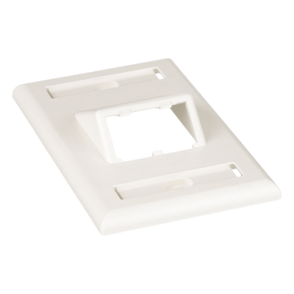 Placa de Pared Vertical Clásica, Salida Para 2 Puertos Mini-Com Inclinados, Con Espacios Para Etiquetas, Color Blanco Mate
