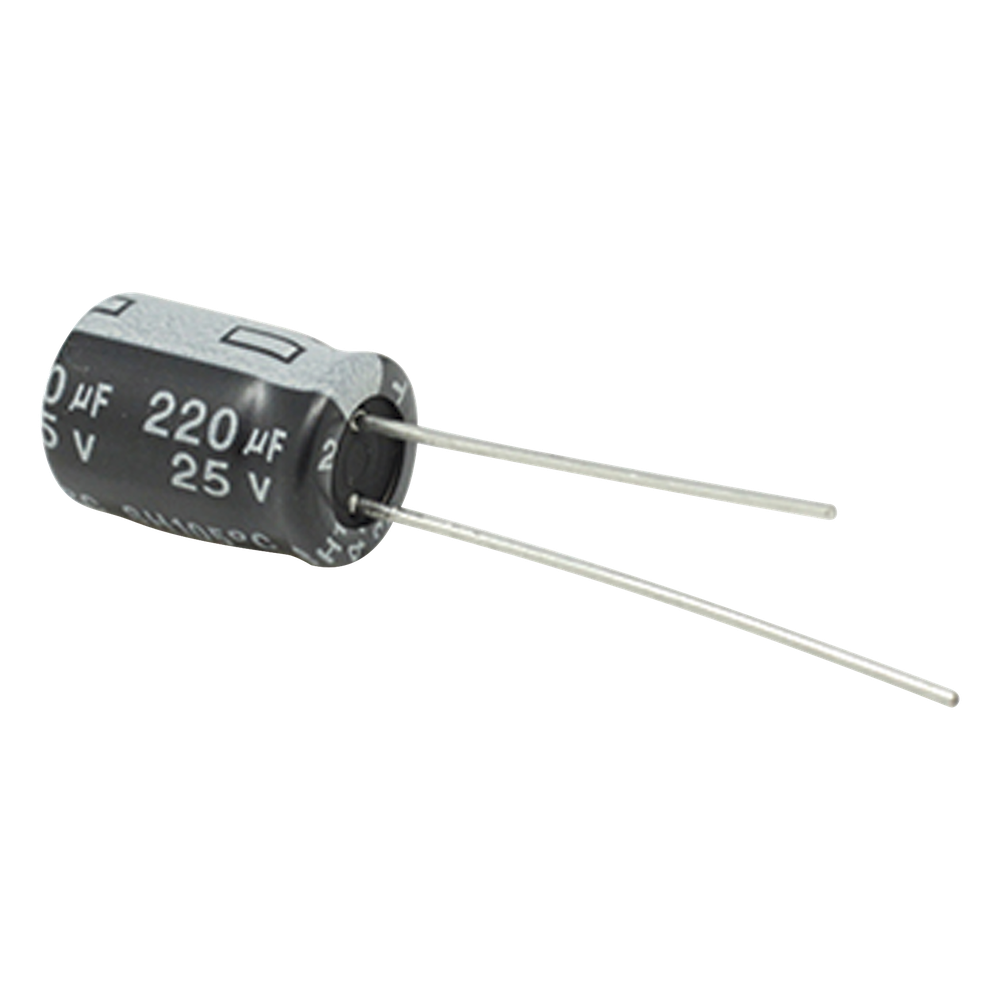 Capacitor Electrolítico de Aluminio, Radial de 220 µFd, 25 Vcc, 105 °C, 8 x 11 mm