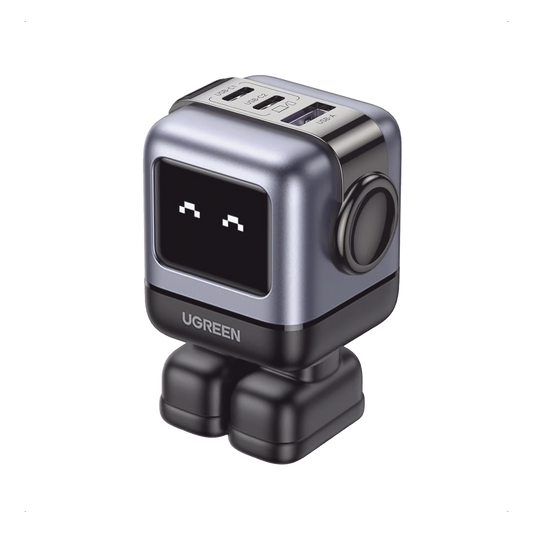 Cargador RobotGaN de 65W Serie UNO | 3 Puertos de Carga Rápida | 2 USB-C | 1 USB-A | PD 3.0 | QC 4.0 | Carga Inteligente | Tecnología GaN II | Zapato