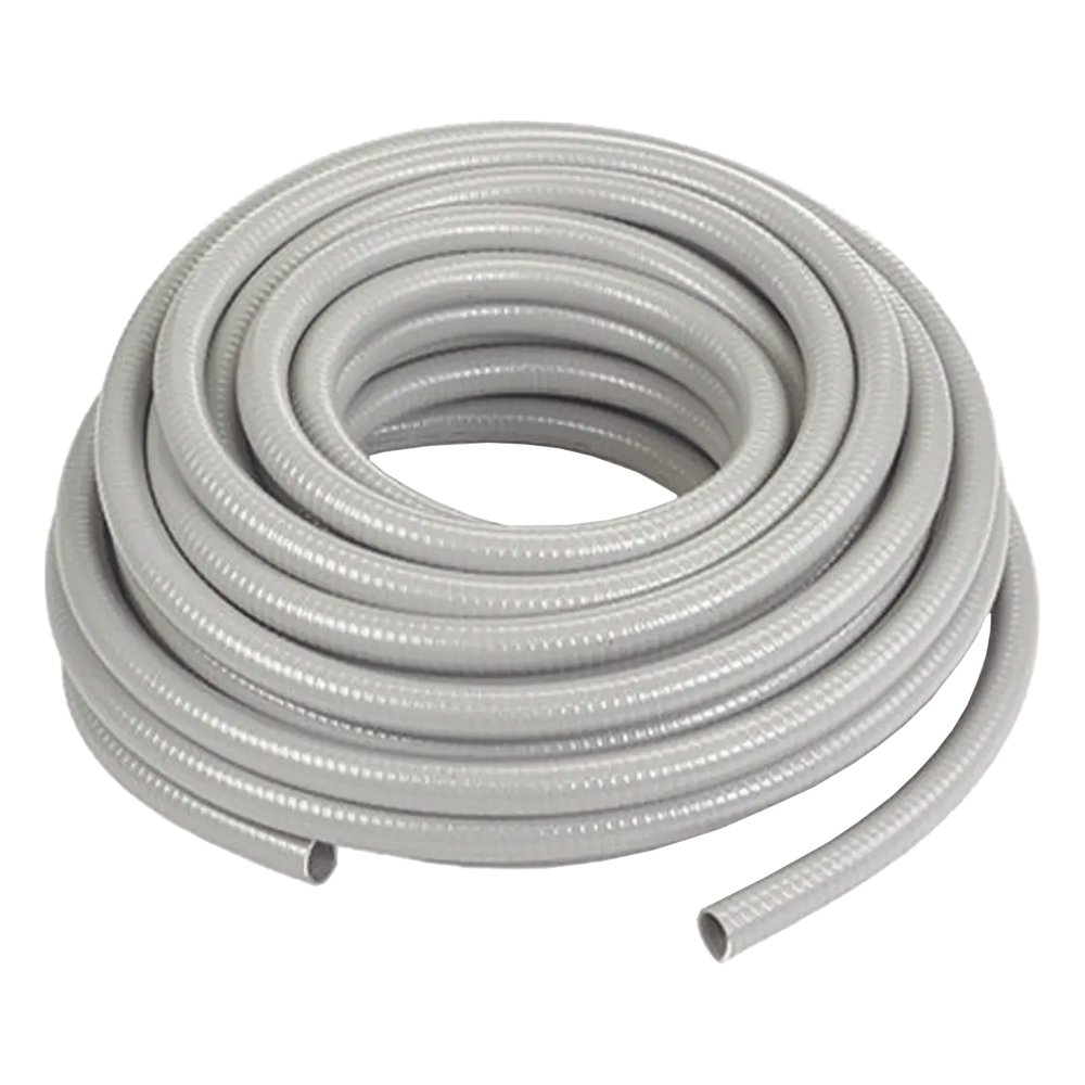 Manguera hermética tipo PolyTuff no metálica gris de 3/4", 100 pies. Uso comercial/industrial.