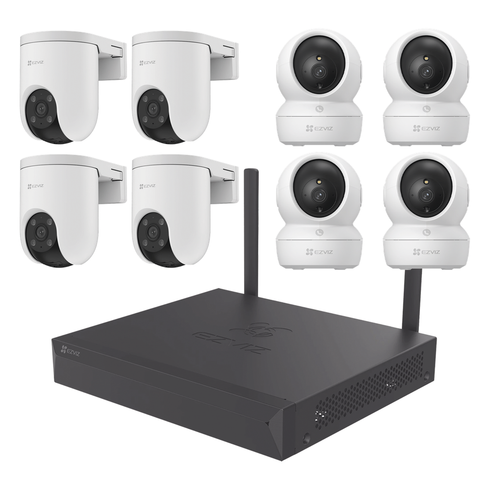 Kit de cámaras Wi-Fi / 3 Megapixel / Incluye 8 Cámaras (4 camaras Para Interior y 4 Cámaras Para Exterior) / 1 NVR WI-FI 8 Canales / Vision Nocturna