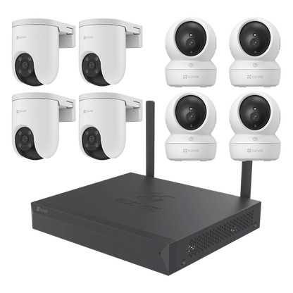 Kit de cámaras Wi-Fi / 3 Megapixel / Incluye 8 Cámaras (4 camaras Para Interior y 4 Cámaras Para Exterior) / 1 NVR WI-FI 8 Canales / Vision Nocturna