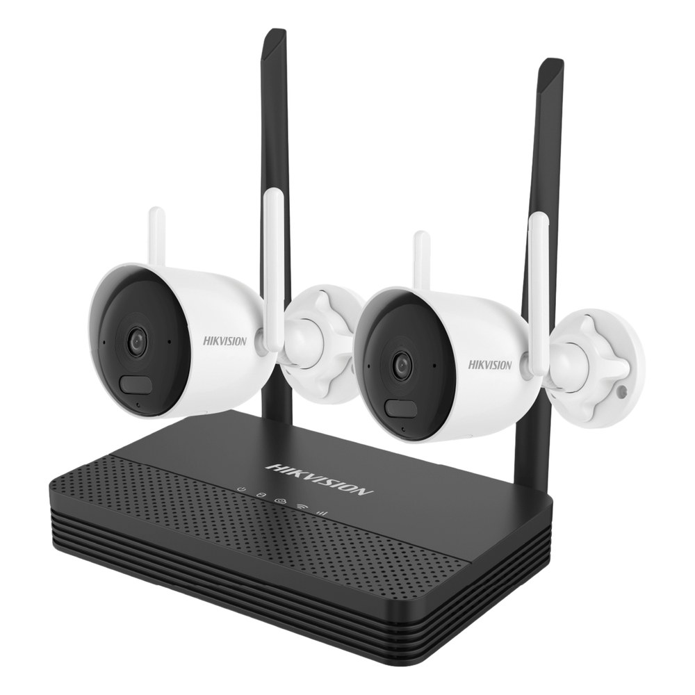 Kit IP Inalámbrico 2 Megapixel (1080p) / NVS 4 Canales / 2 Cámaras Bala para Exterior con Lente 2.8 mm y Dual Light (30 mts IR + 20 mts Luz Blanca)