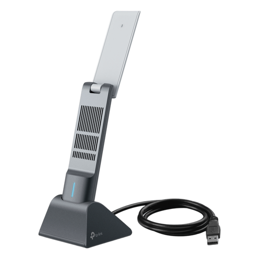 Adaptador USB Wireless Wi-Fi 6 / AX3000 (2402 Mbps + 574 Mbps) / Antenas de Alta Ganancia / USB 3.0 / Baja Latencia Gaming / WPA3 / Cuna Desmontable