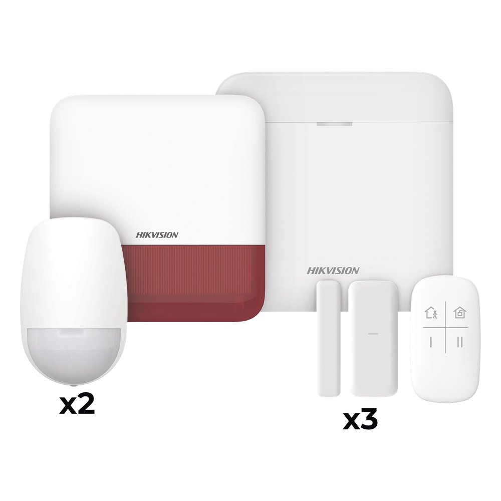 (AX PRO) KIT de Alarma AX PRO / Incluye: 1 Hub con batería de respaldo / 2 Sensores PIR / 3 Contactos Magnéticos mini / 1 Control Remoto / 1 Sirena