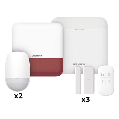 (AX PRO) KIT de Alarma AX PRO / Incluye: 1 Hub con batería de respaldo / 2 Sensores PIR / 3 Contactos Magnéticos mini / 1 Control Remoto / 1 Sirena