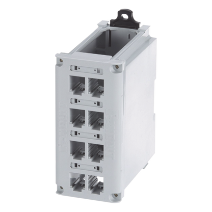 Panel de Parcheo Modular para Cobre, de Instalación en Riel DIN Estándar de 35 mm (1.38 pulgadas), 8 Puertos Mini-Com, Color Gris